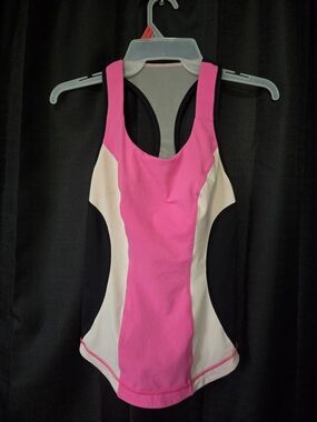 Lululemon Women’s Colorblock Racerback Swim Tank - Pink, Black, Cream Size 4